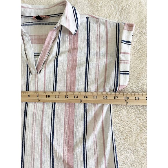 50th Street Shirt Women's Size SP Navy Pink Striped Short Sleeve V-Neck - Picture 9 of 11